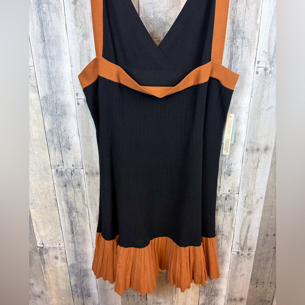 NWT Anthropologie Colorblock Mini Knit Dress in Black Brown Combo Size 2X Plus. - Picture 5 of 16